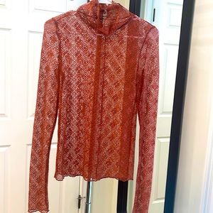 Free People, lace mock neck blouse. Size: S. Color: rust.